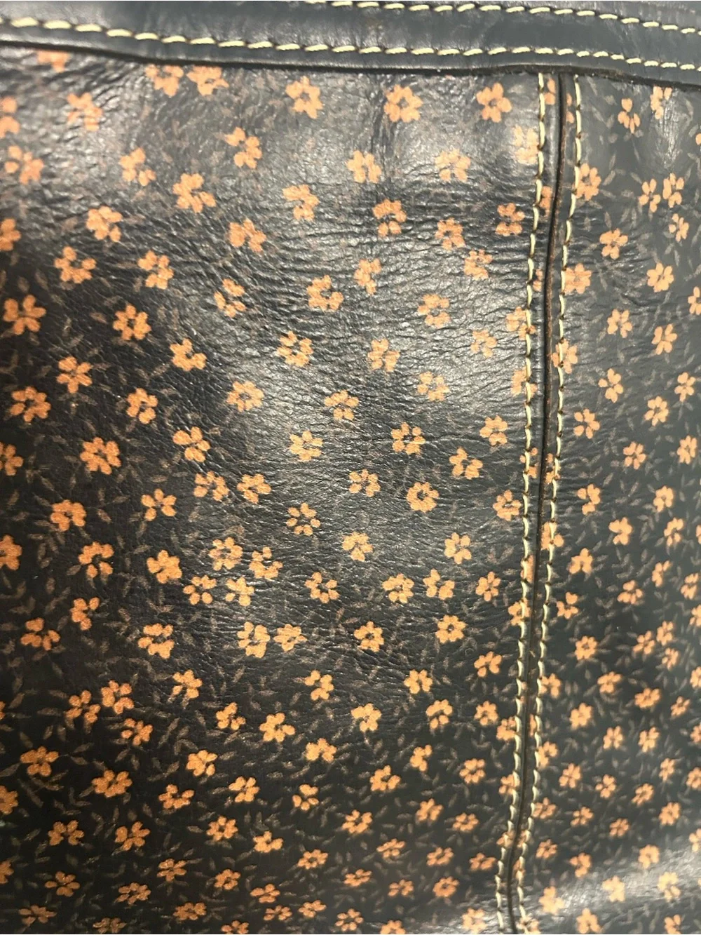 Patricia Nash Dark Navy 100% Full Grain Leather shoulder bag Floral Design